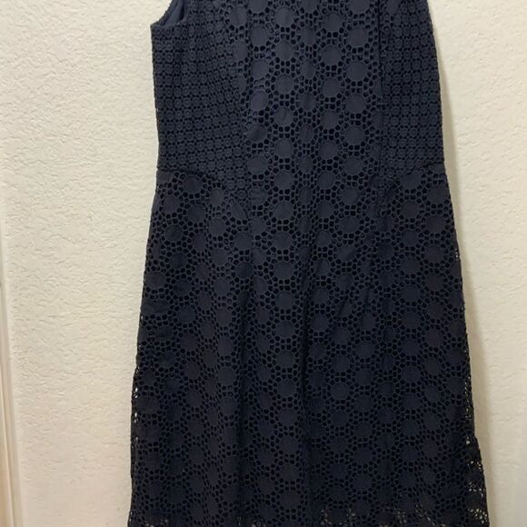 Tory Burch Hallie Eyelet Dress Women's Size 8 Navy Blue A Line Sleeveless Lined - Picture 5 of 9